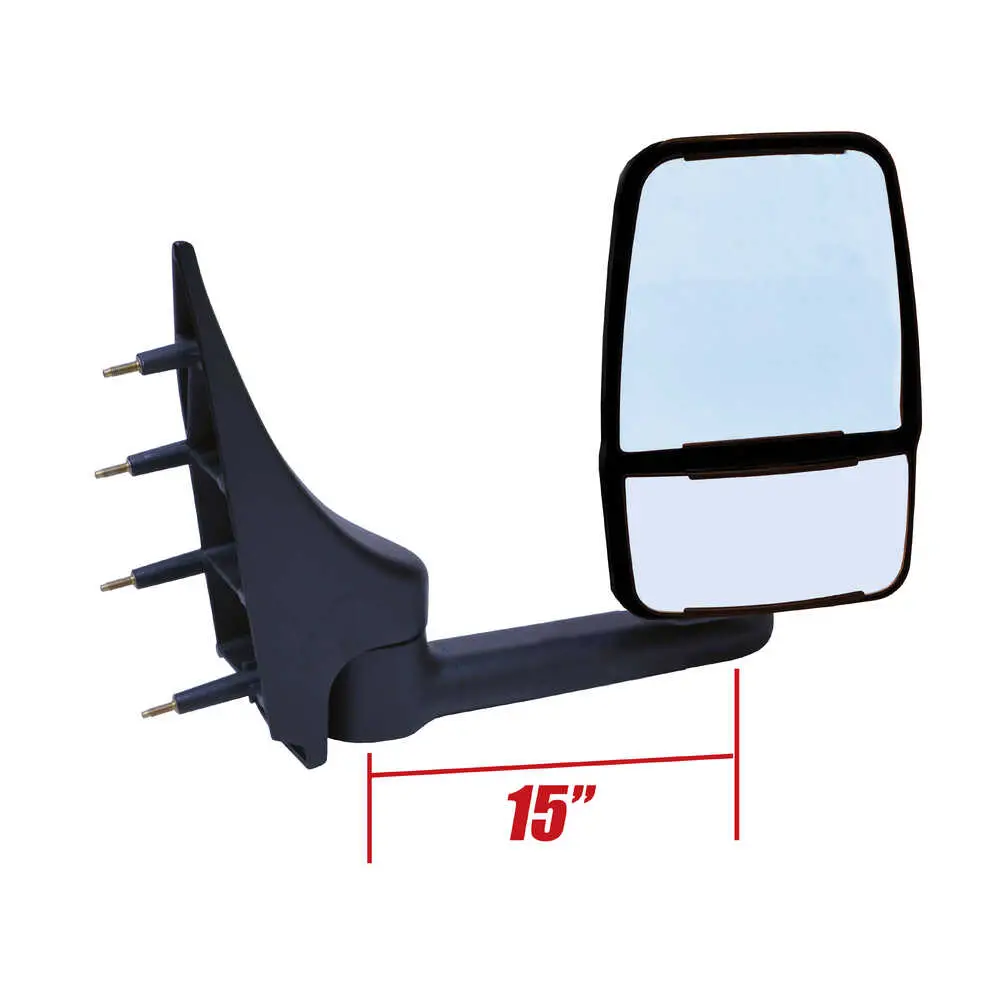 Left 2020 Deluxe Manual Mirror Assembly for 96" Body Width - Driver side - Black - Fits 03-On Ford E-Series - Velvac 715451