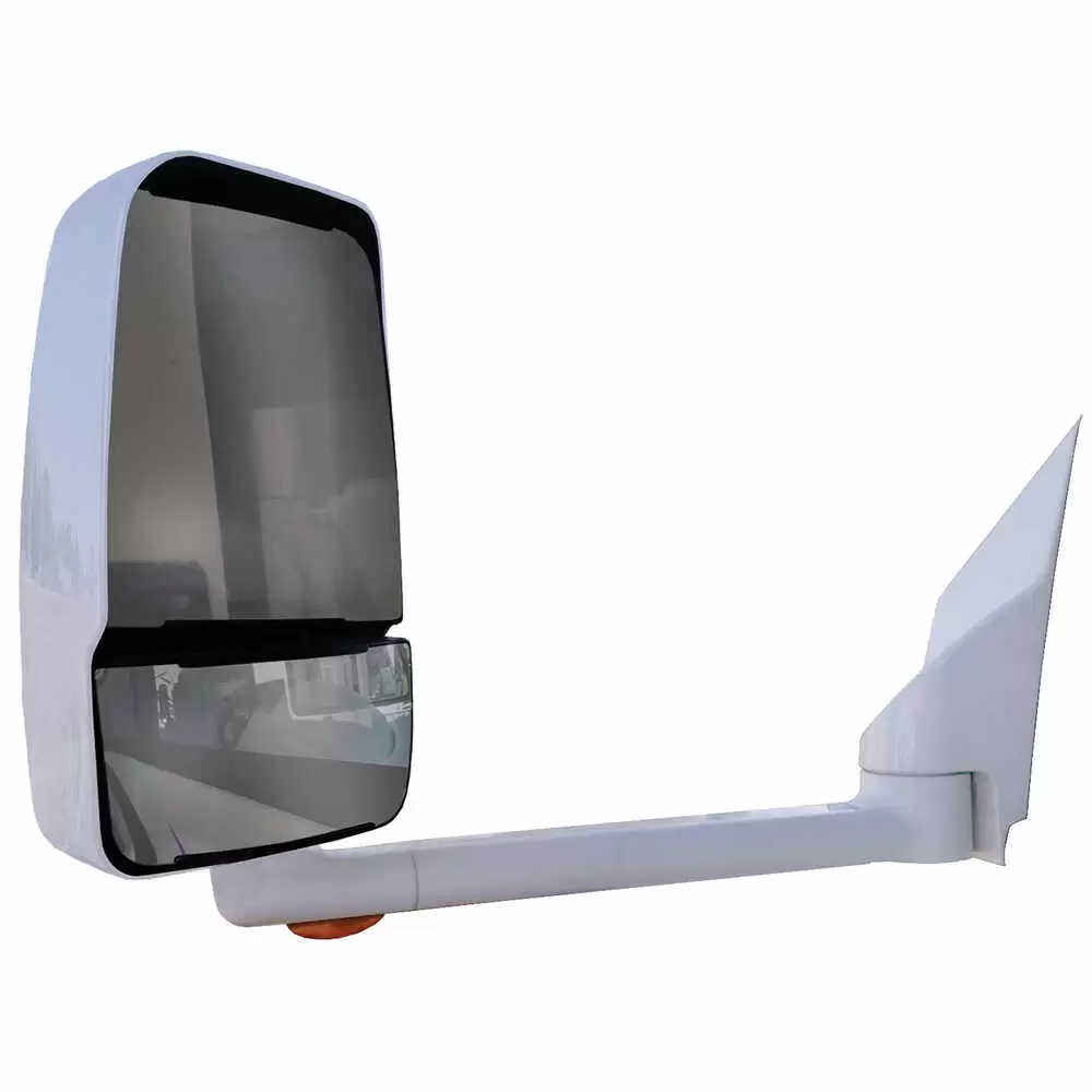 Left 2020 White Mirror Assembly with Light - Deluxe Head for 102" Wide Body - Fits Ford E Series - Velvac 715447