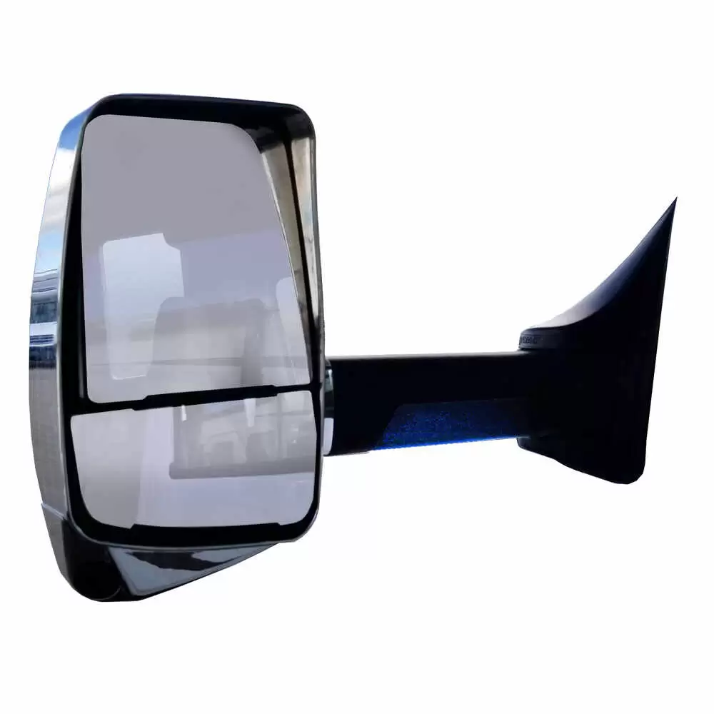Left 2020XG Deluxe Heated Remote / Manual Mirror Assembly with Blind Spot Camera for 102" Body Width - Chrome - Fits GM - Velvac 717581