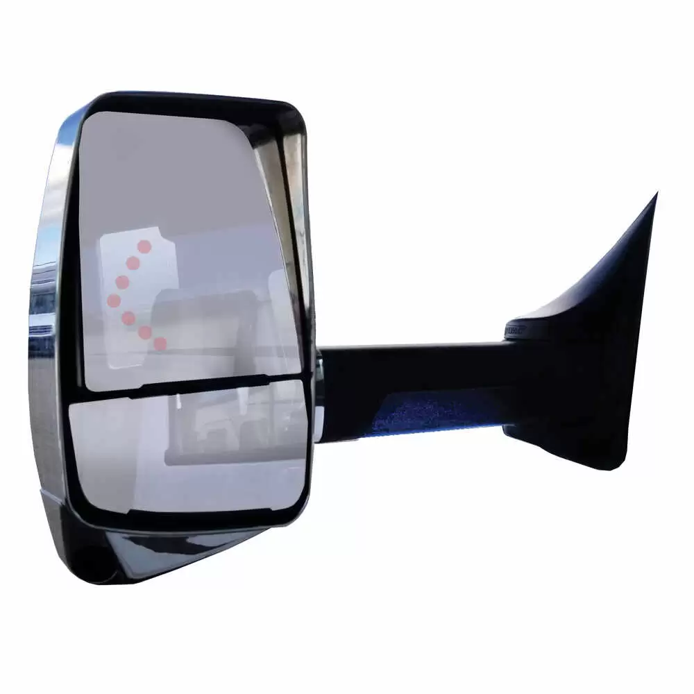 Left 2020XG Deluxe Heated Remote / Manual Mirror Assembly with Blind Spot Camera and Signal Arrow for 102" Body Width - Chrome - Fits GM - Velvac 717585
