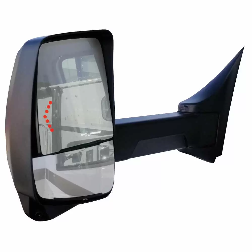 Left 2020XG Heated Remote / Manual Mirror Assembly with Blind Spot Camera and Signal Arrow for 102" Wide Body - Black - Fits Ford E Series - Velvac 717527