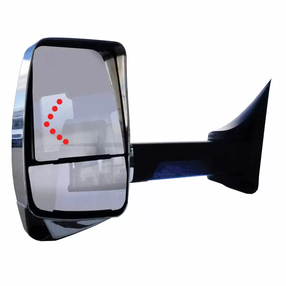 Left 2020XG Heated Remote / Manual Mirror Assembly with Blind Spot Camera and Signal Arrow for 96" Body Width - Chrome - Fits Ford E Series - Velvac 717545
