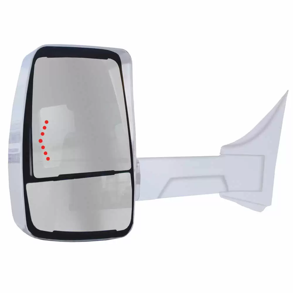 Left 2020XG Heated Remote / Manual Mirror Assembly with Signal Arrow for 96" Body Width - White - Fits Ford E Series - Velvac 716381