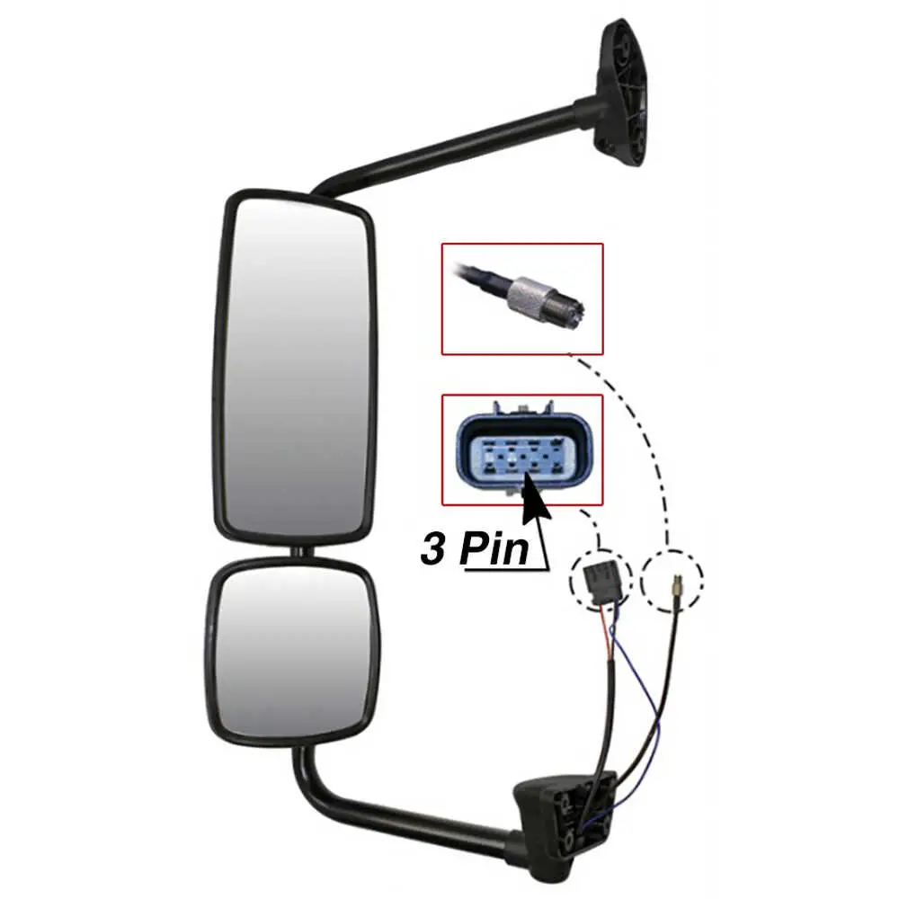 Left Black Heated Mirror Assembly with CB Antenna Mount - Driver side