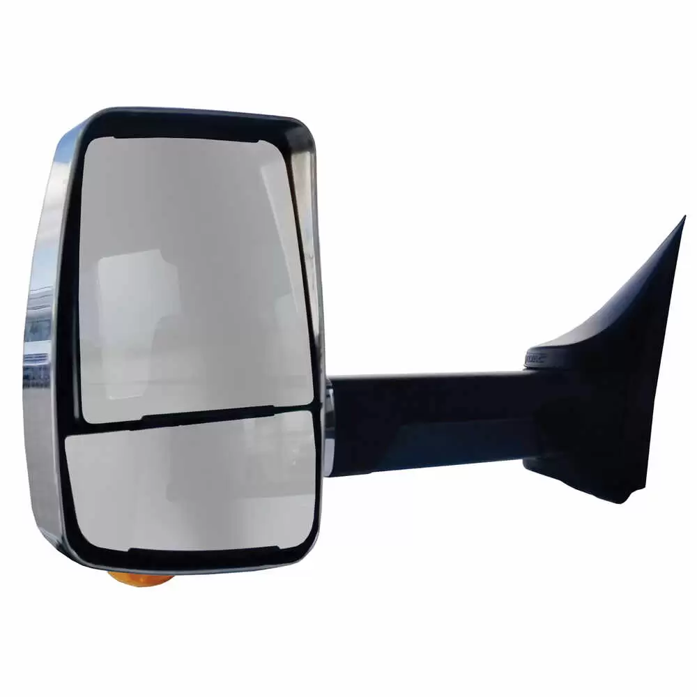 Left Chrome Heated 2020XG Mirror Assembly with Light for 96"" Wide Body - Remote/Manual - Fits GM Velvac 716421