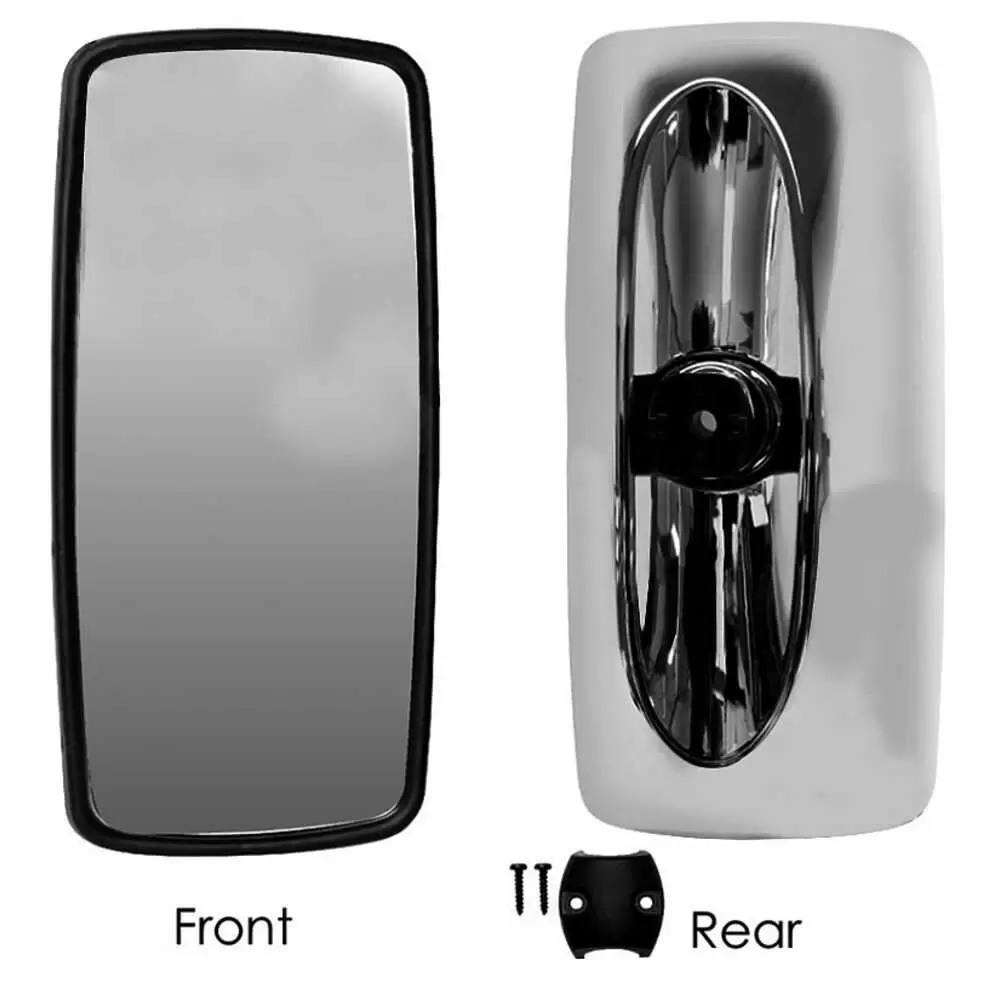 Left Chrome Heated & Motorized Flat Mirror Head Assembly, 8" x 17" - Fits Freightliner M2