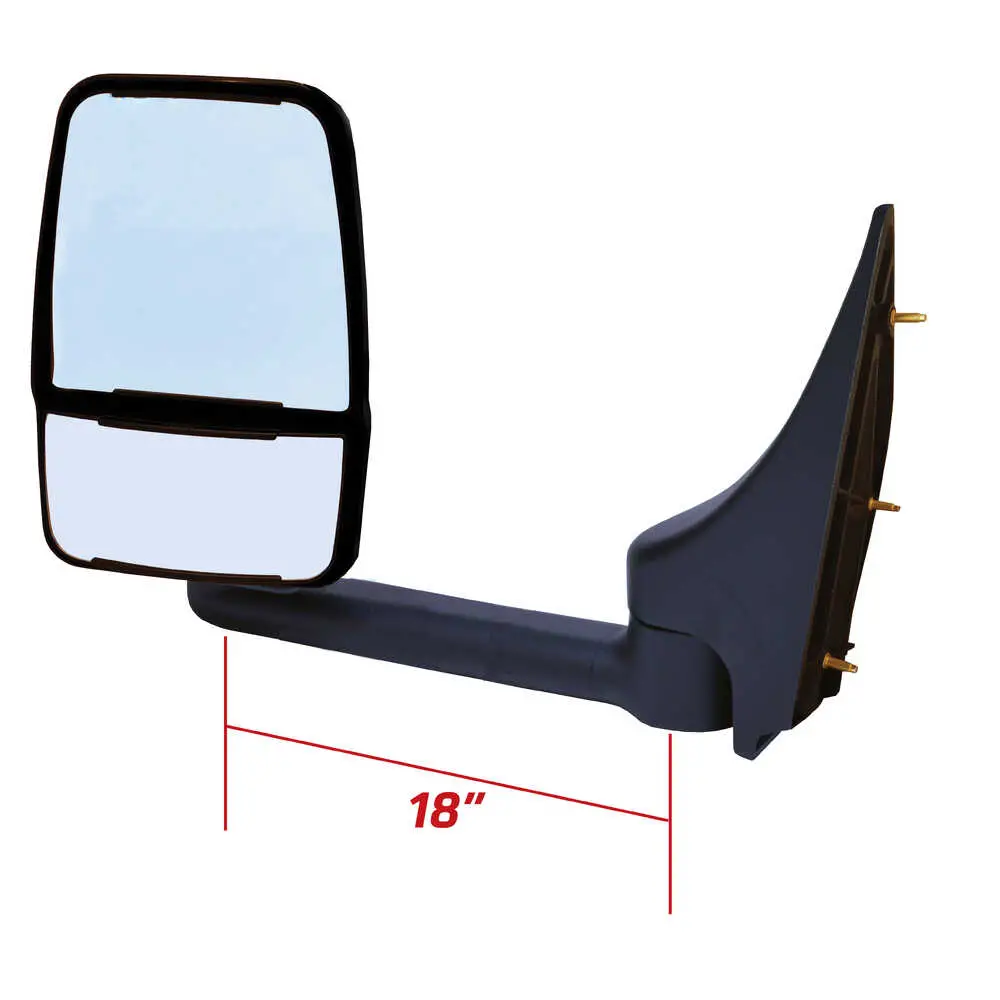 Left Deluxe manual mirror assembly with glass - Driver side- Black - Fits E350 with 102" body width '92-'02