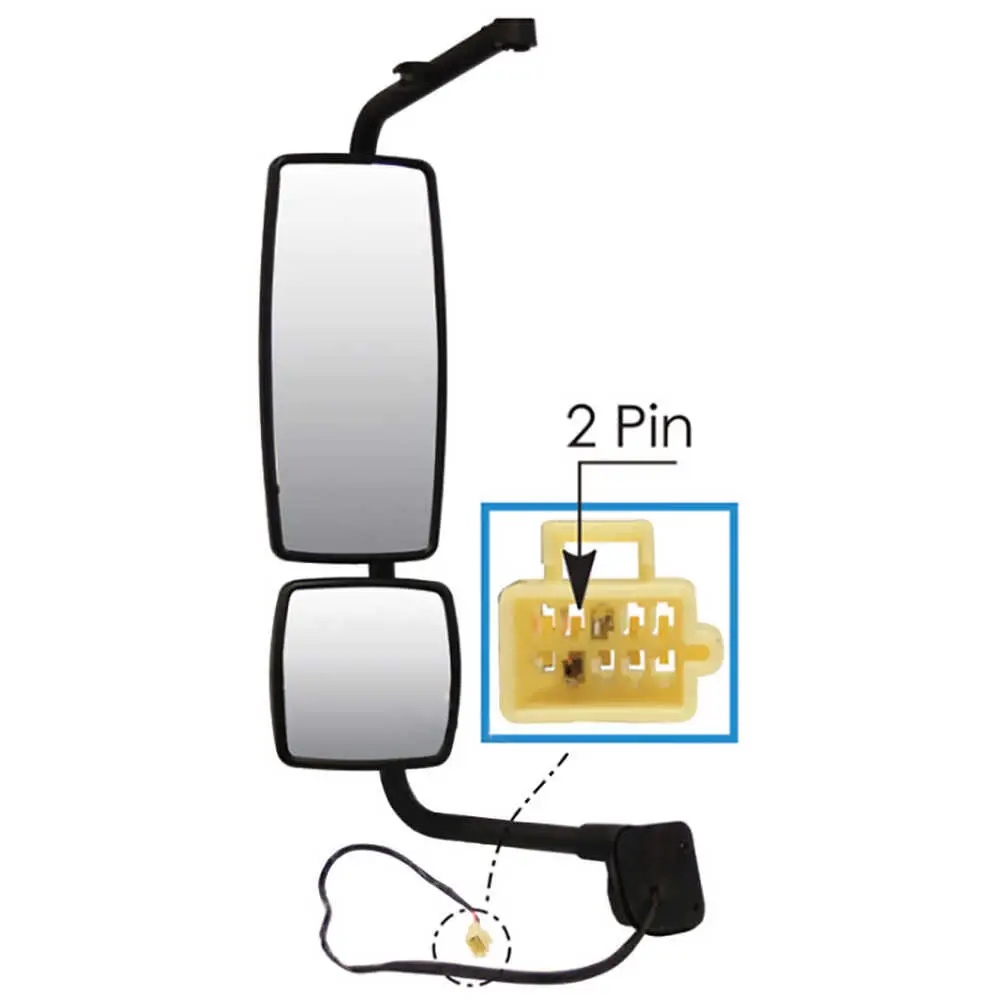 Left Heated Manual Mirror Assembly without Upper Mount - Driver side - Black - Fits International DuraStar WorkStar ProStar