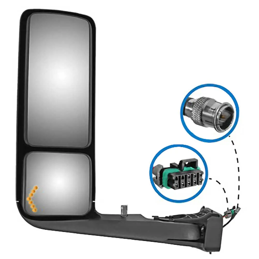 Left Mirror Assembly, Black Cover with Amber Tun Signal - Fits International