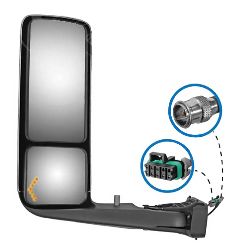 Left Mirror Assembly, Chrome Cover with Amber Tun Signal - Fits International
