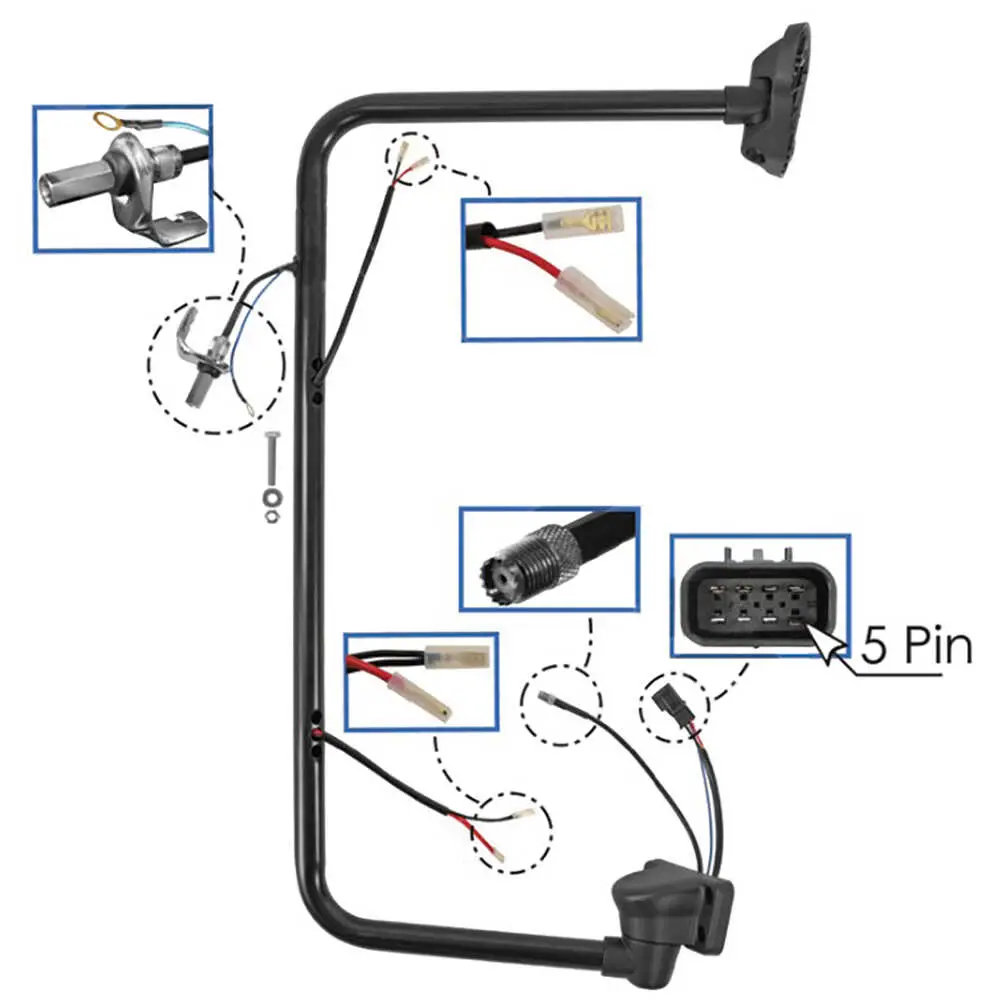 Left mirror loop with wires for heated mirror head & cb radio - Fits Freightliner M2