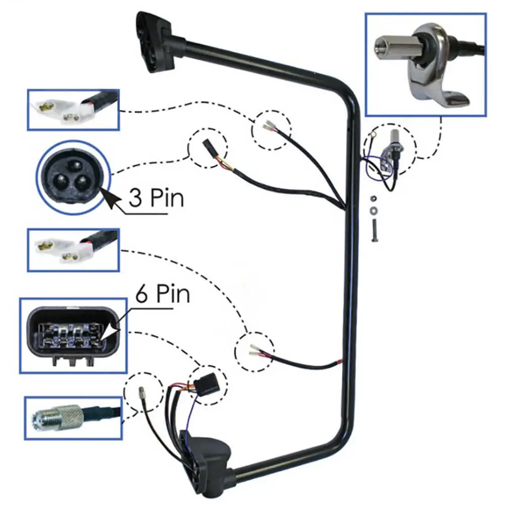 Left Mirror Loop with Wires for Heated, Motorized Head, CB Antenna and Bracket - Fits Freightliner M2