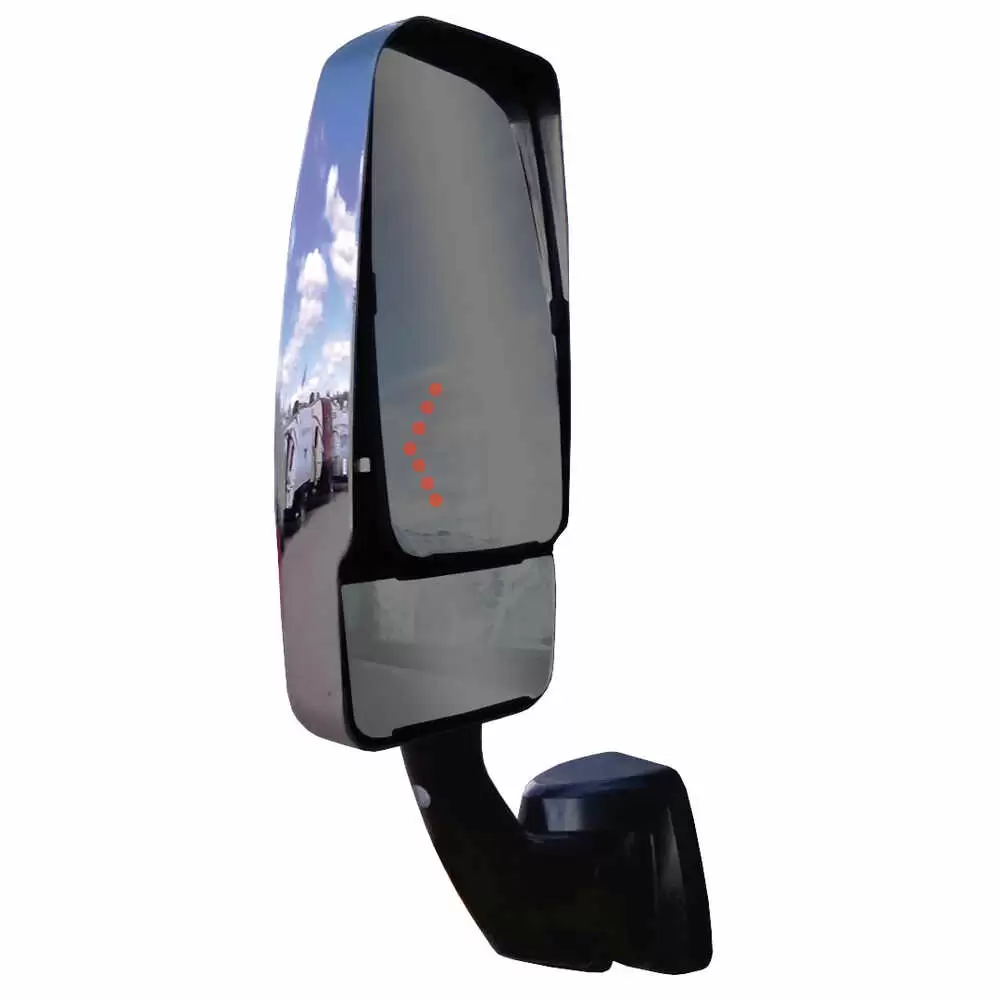 Left Revolution Mirror Assembly with Heated Remote / Manual Vmax Mirror Head with Signal Arrow and Black Arm - Chrome - Velvac 715737