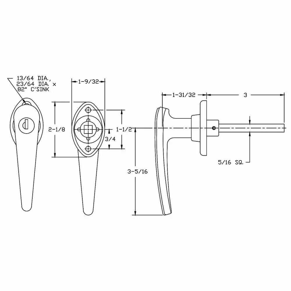 Locking Handle - Chrome - Side or Rear Door with 5/16 x 3" Shaft
