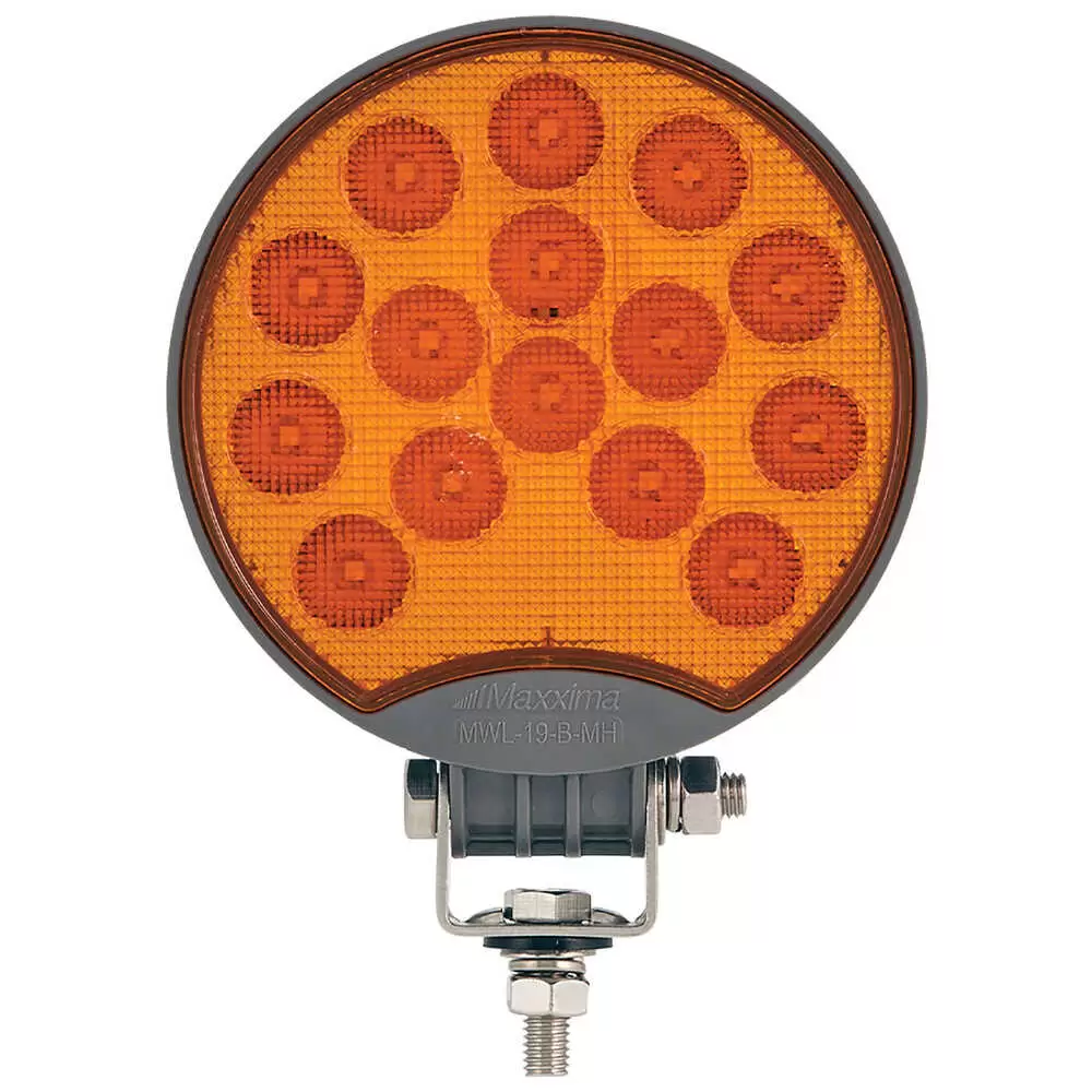 Maxxheat Round 15 LED Heated Work Light with Amber Lens, 12/24VDC - 4.8" Diameter x 1.5" Deep