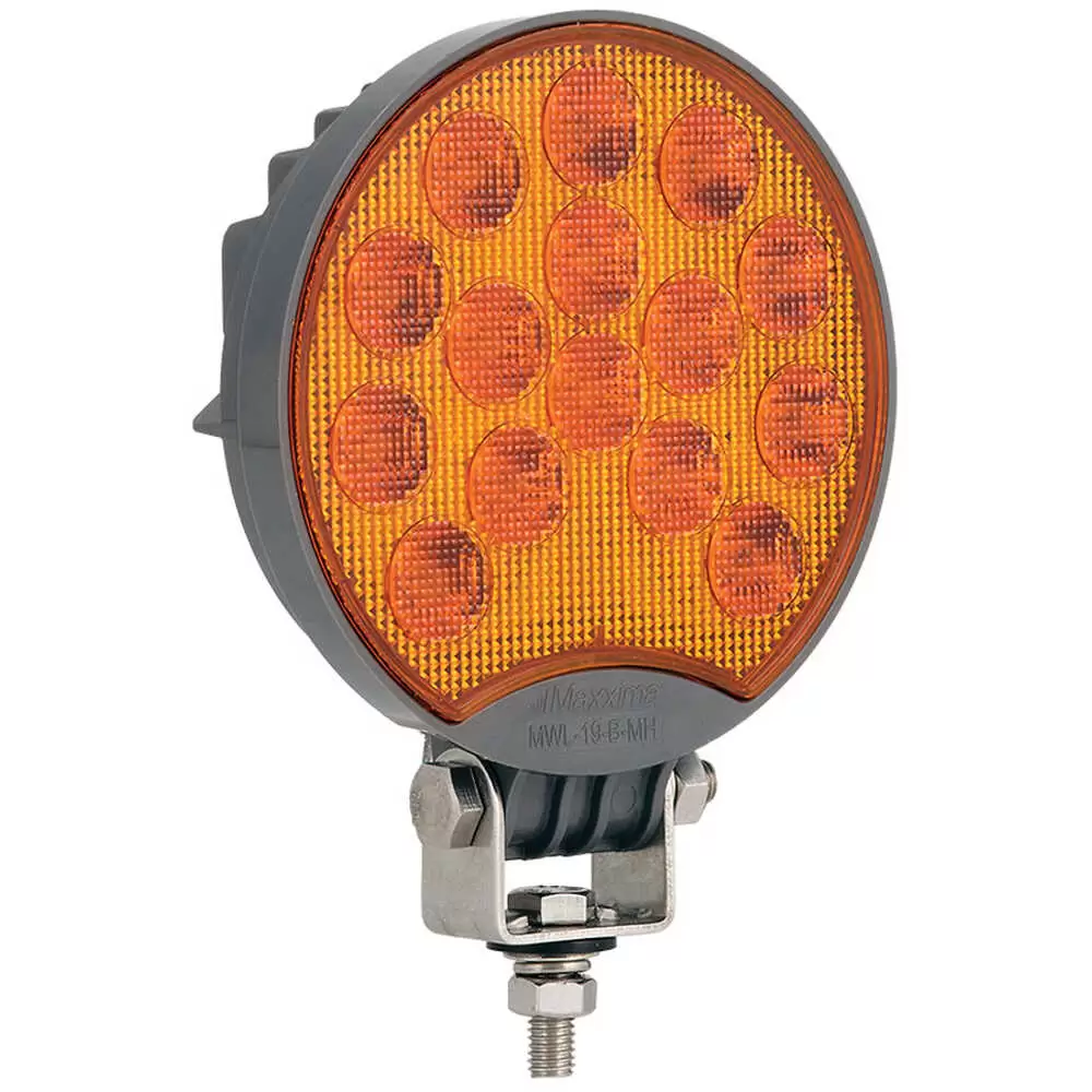 Maxxheat Round 15 LED Heated Work Light with Amber Lens, 12/24VDC - 4.8" Diameter x 1.5" Deep