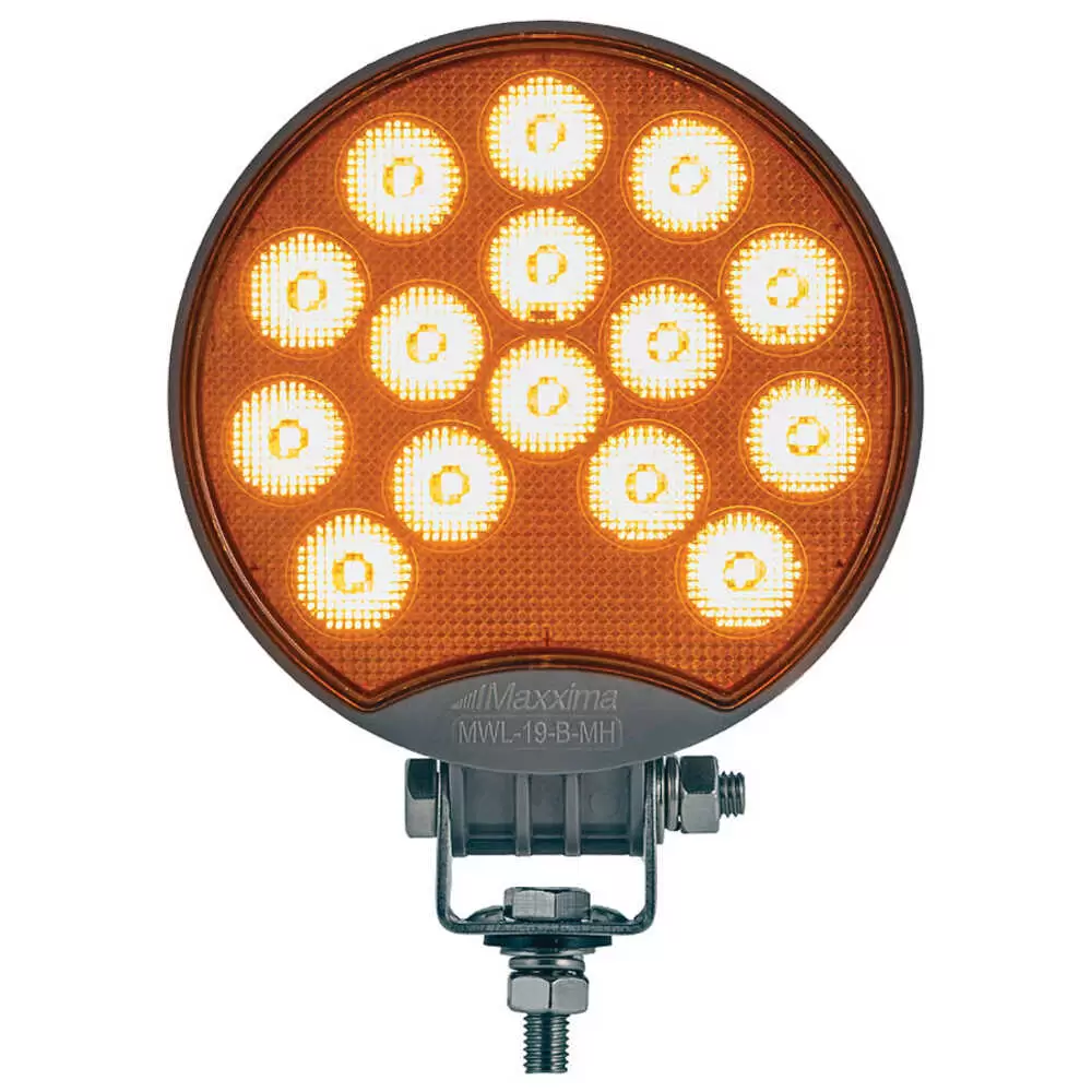 Maxxheat Round 15 LED Heated Work Light with Amber Lens, 12/24VDC - 4.8" Diameter x 1.5" Deep