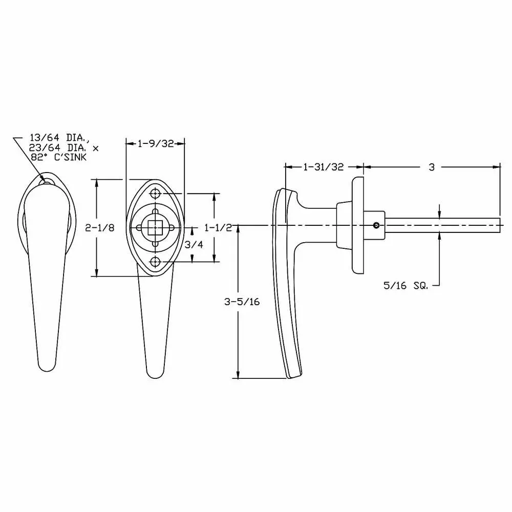 Non Locking Handle with 5/16 x 4" Shaft - Chrome