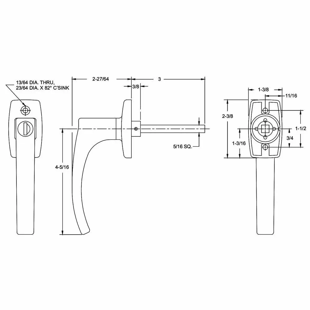 Rear Door Locking Handle with 5/16 x 3" Shaft - Chrome