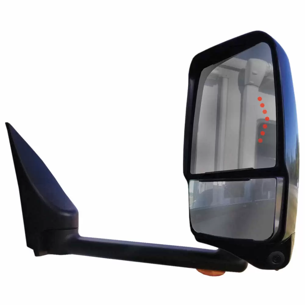 Right 2020 Black Mirror Assembly with Signal Arrow and Light - Deluxe Head with Blind Spot Camera for 102" Wide Body - Fits Ford E Series - Velvac 719390