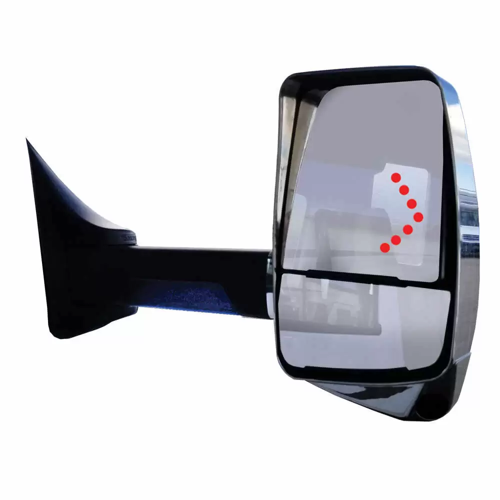 Right 2020XG Heated Remote / Manual Mirror Assembly with Blind Spot Camera and Signal Arrow for 102" Body Width - Chrome - Fits Ford E Series - Velvac 717548