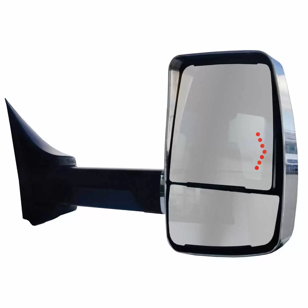 Right 2020XG Heated Remote / Manual Mirror Assembly with Signal Arrow for 96" Body Width - Chrome - Fits Ford E Series - Velvac 716412