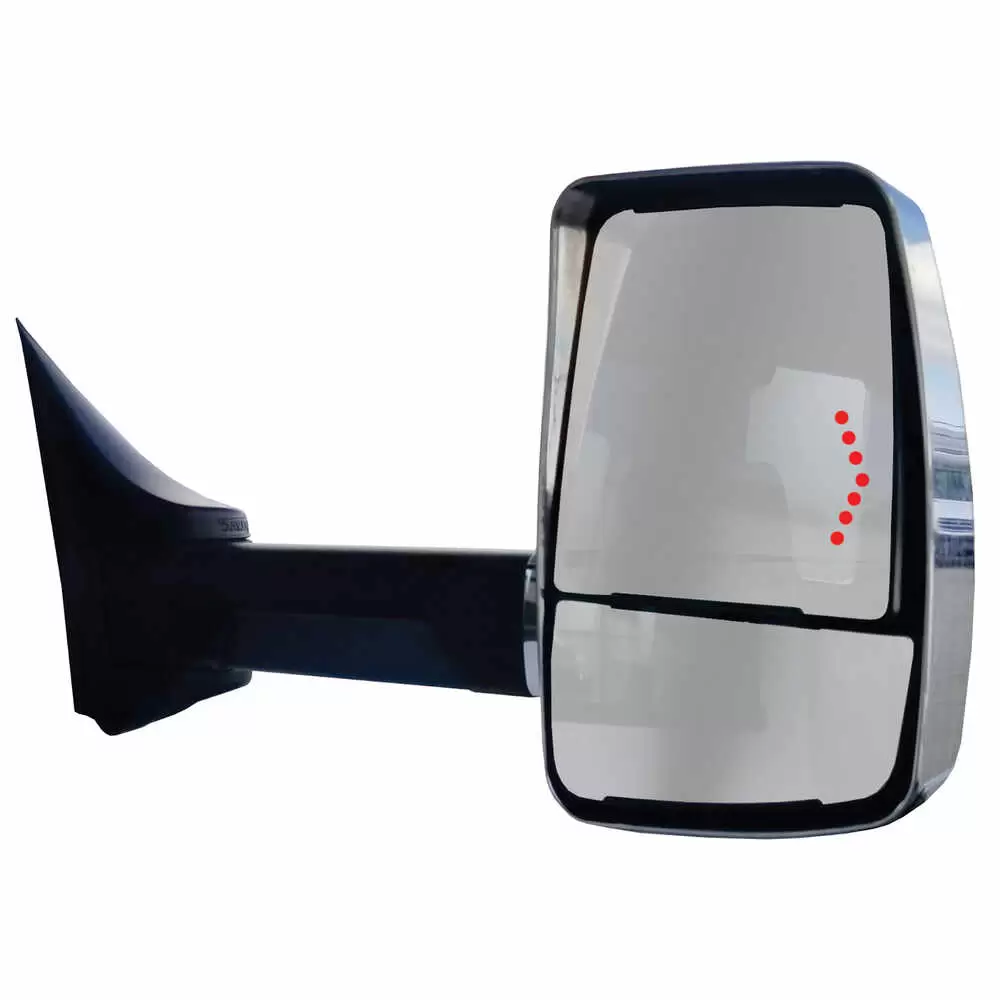 Right Chrome Heated 2020XG Mirror Assembly with Signal Arrow in Glass for 96" Wide Body - Remote/Manual - Fits GM Velvac 716418
