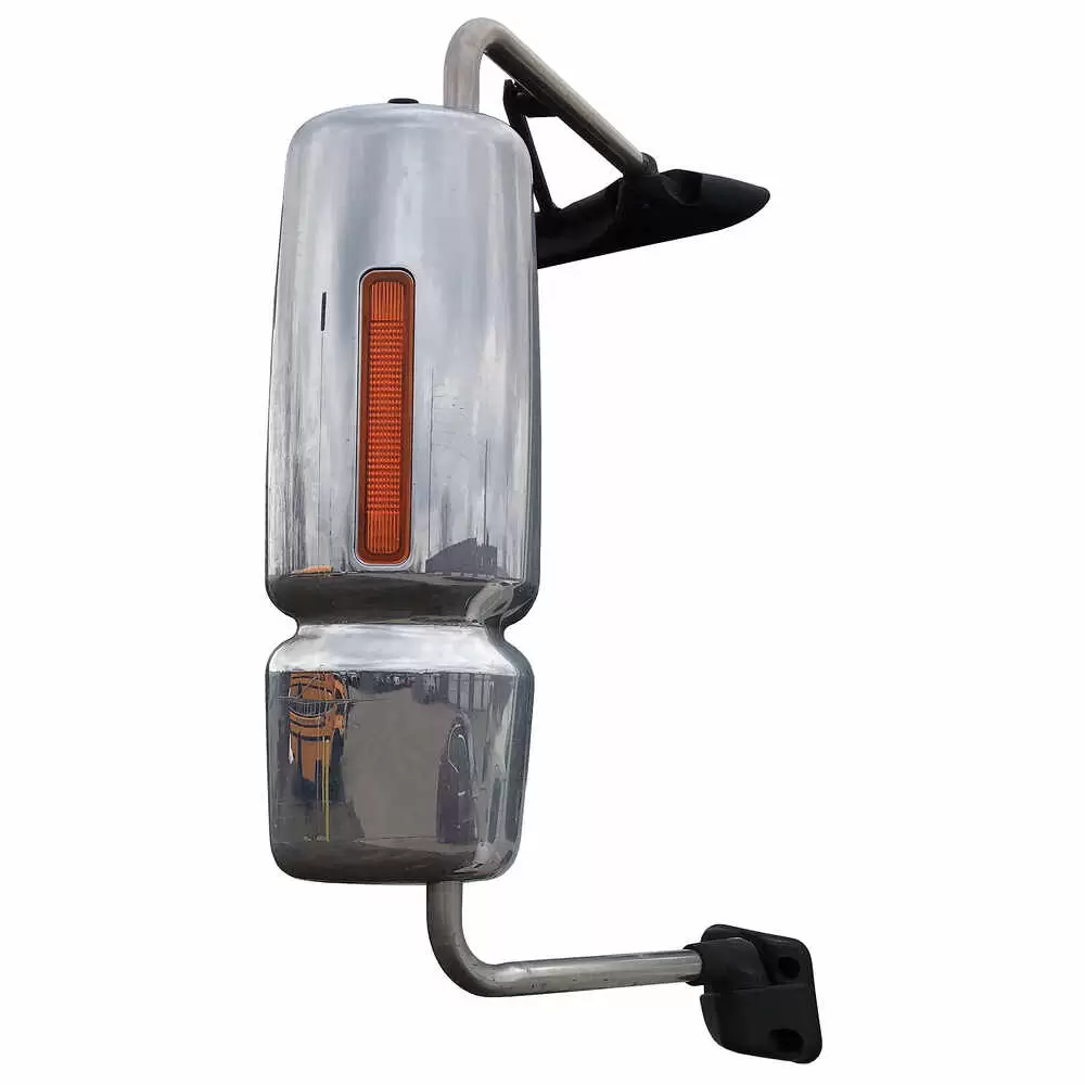 Right Heated Manual Mirror Assembly with Light and CB Antenna Ready - Passenger side - Chrome - Fits International DuraStar WorkStar ProStar