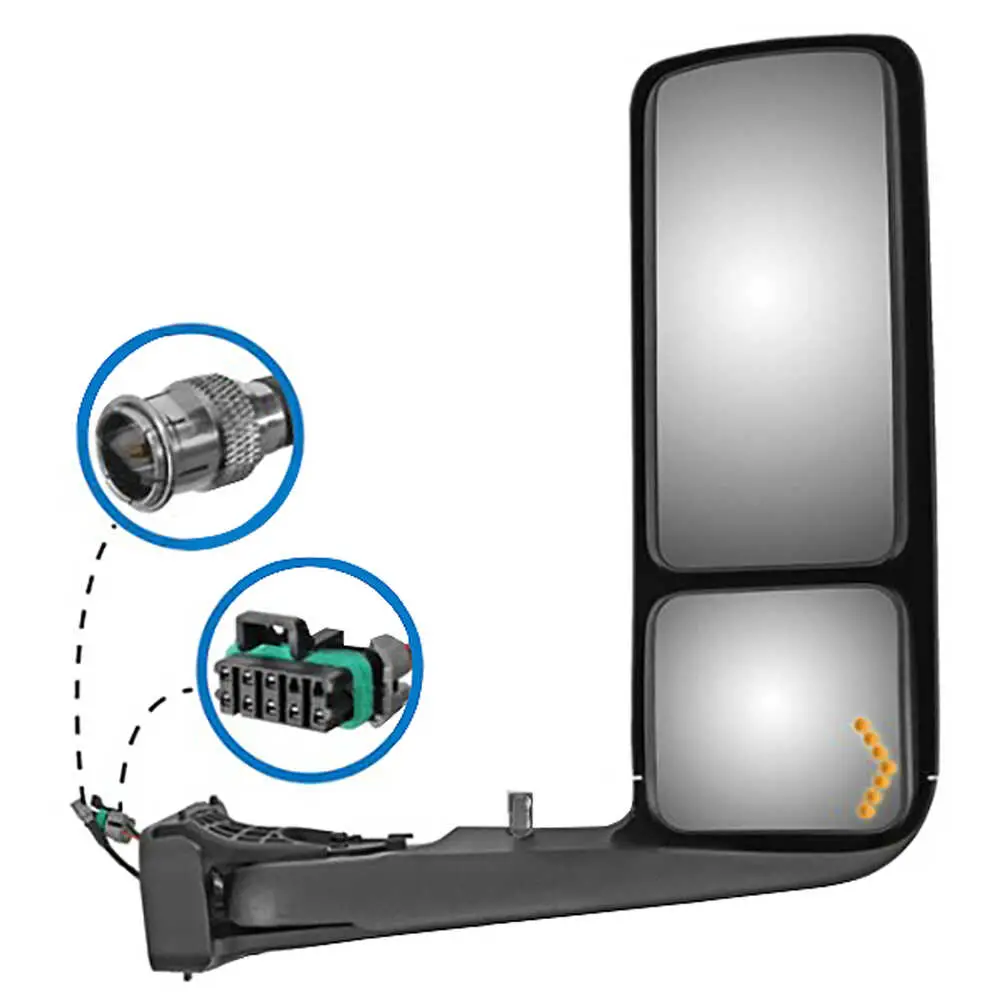 Right Mirror Assembly, Chrome Cover with Amber Turn Signal - Fits International