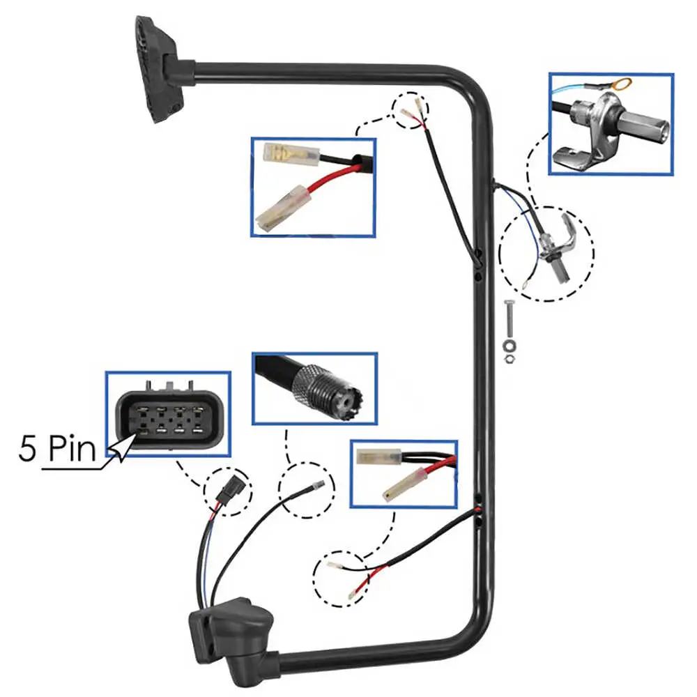 Right mirror loop with wires for heated mirror heads and CB antenna - Fits Freightliner M2 106/112, Business Class