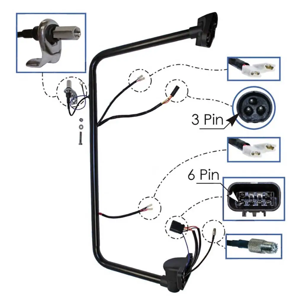 Right mirror loop with wires for heated, motorized head and CB - Fits Freightliner M2