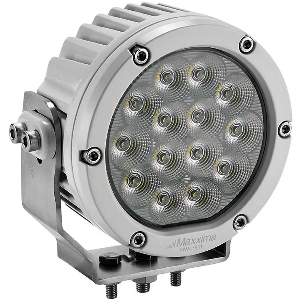 Round high-powered LED work light with white housing