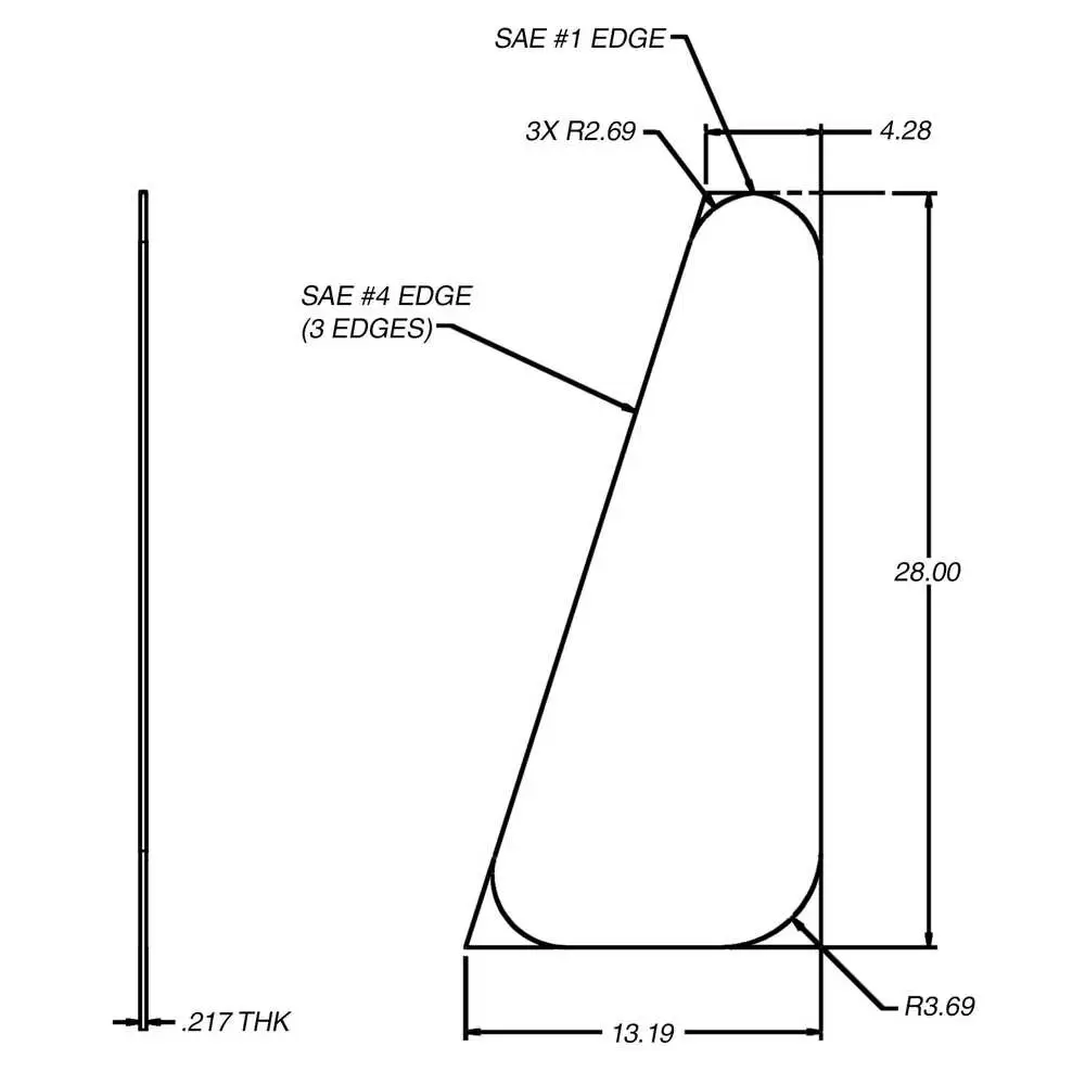 Side Windshield Glass, 28"H x 13.19"W