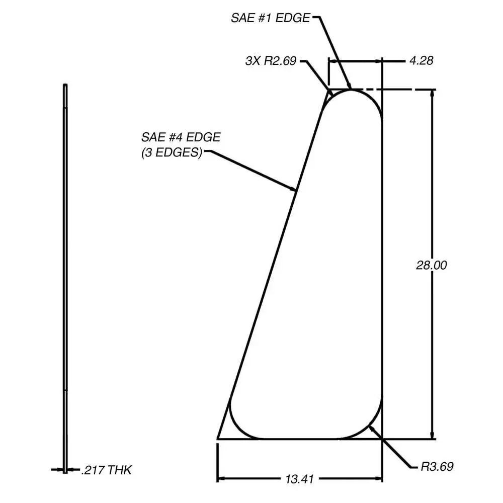 Side Windshield Glass, 28"H x 13.41"W