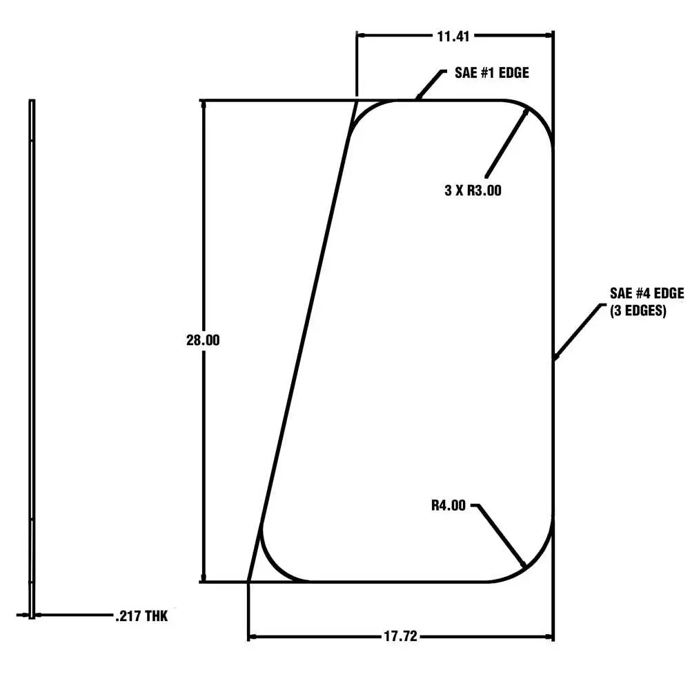 Side Windshield Glass, 28"H x 17.72"W
