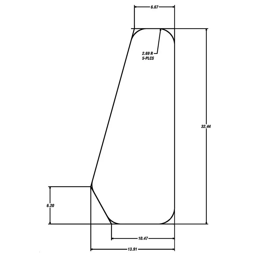 Side Windshield Glass, 32.44"H x 13.91"W