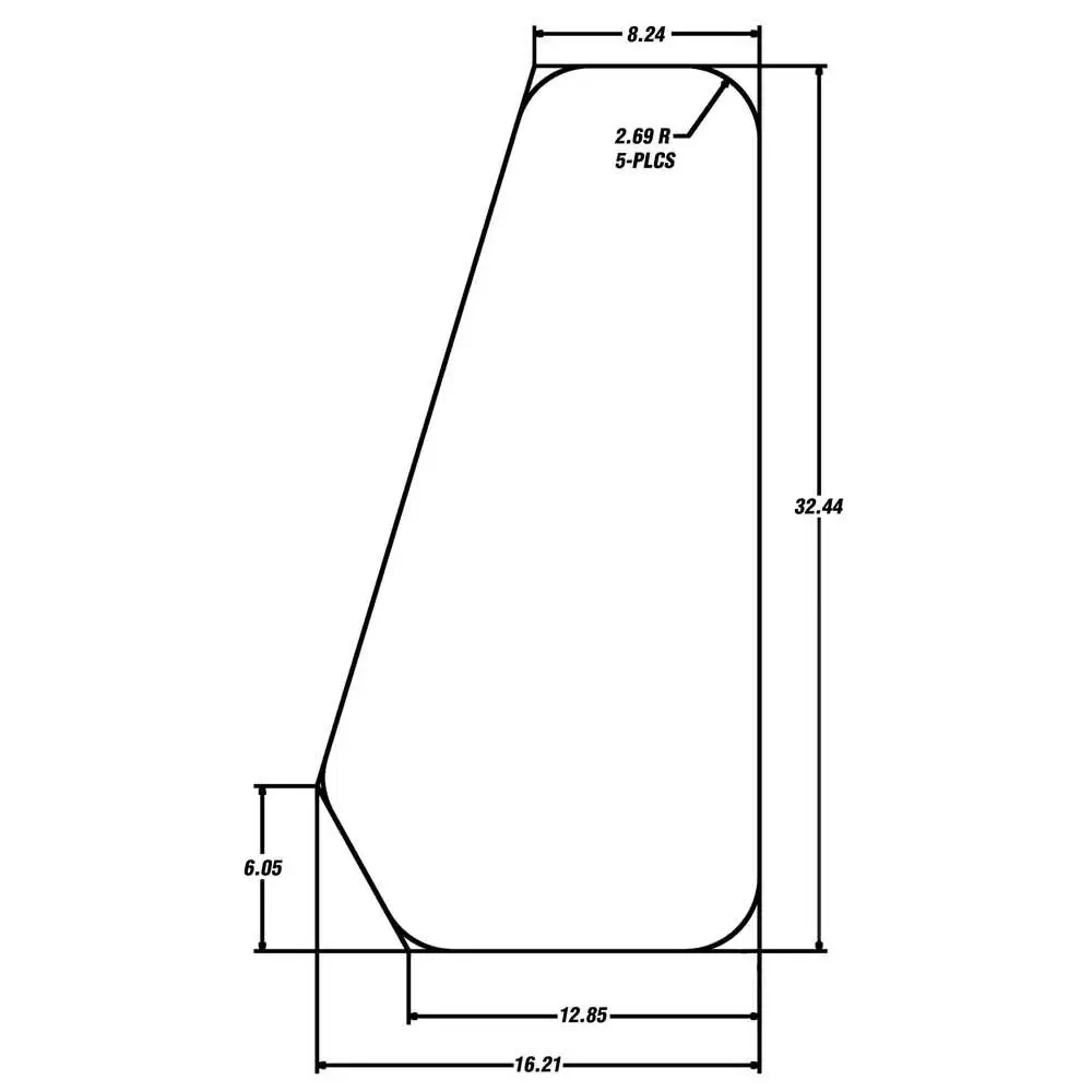 Side Windshield Glass, 32.44"H x 16.21"W