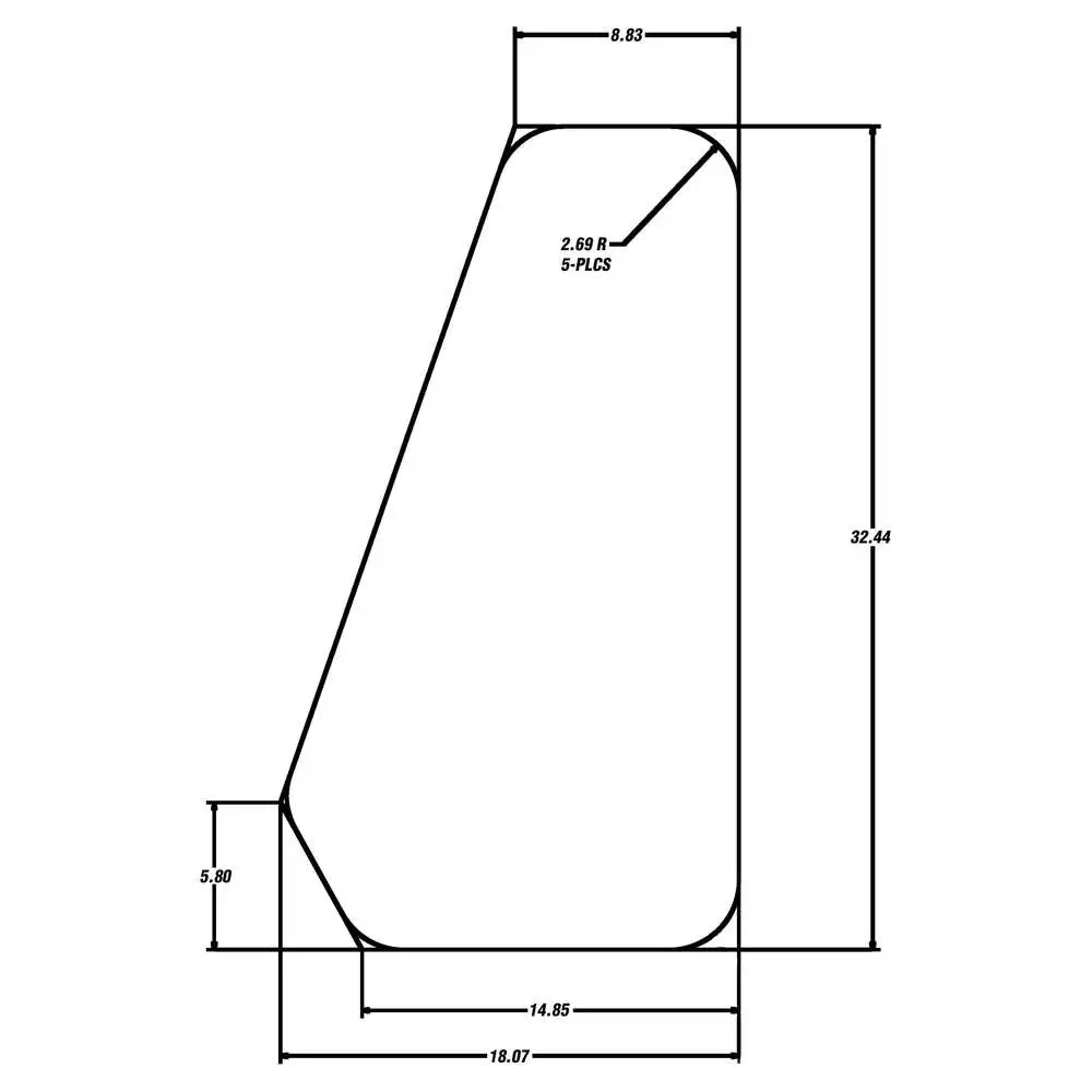Side Windshield Glass, 32.44"H x 18.1"W