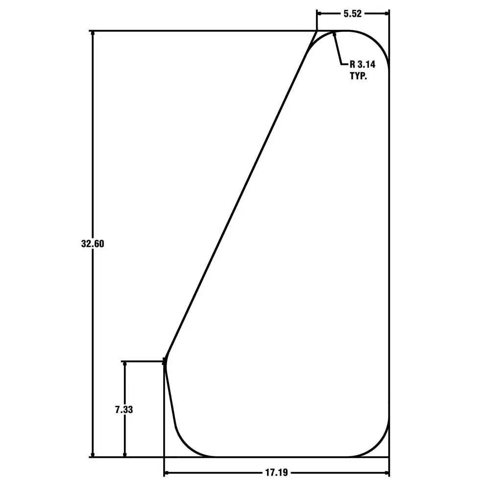 Side Windshield Glass, 32.60"H x 17.19"W