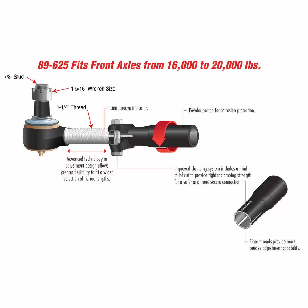 Stemco QWIKTIE Tie Rod Assembly for 16,000 to 20,000 Front Axles