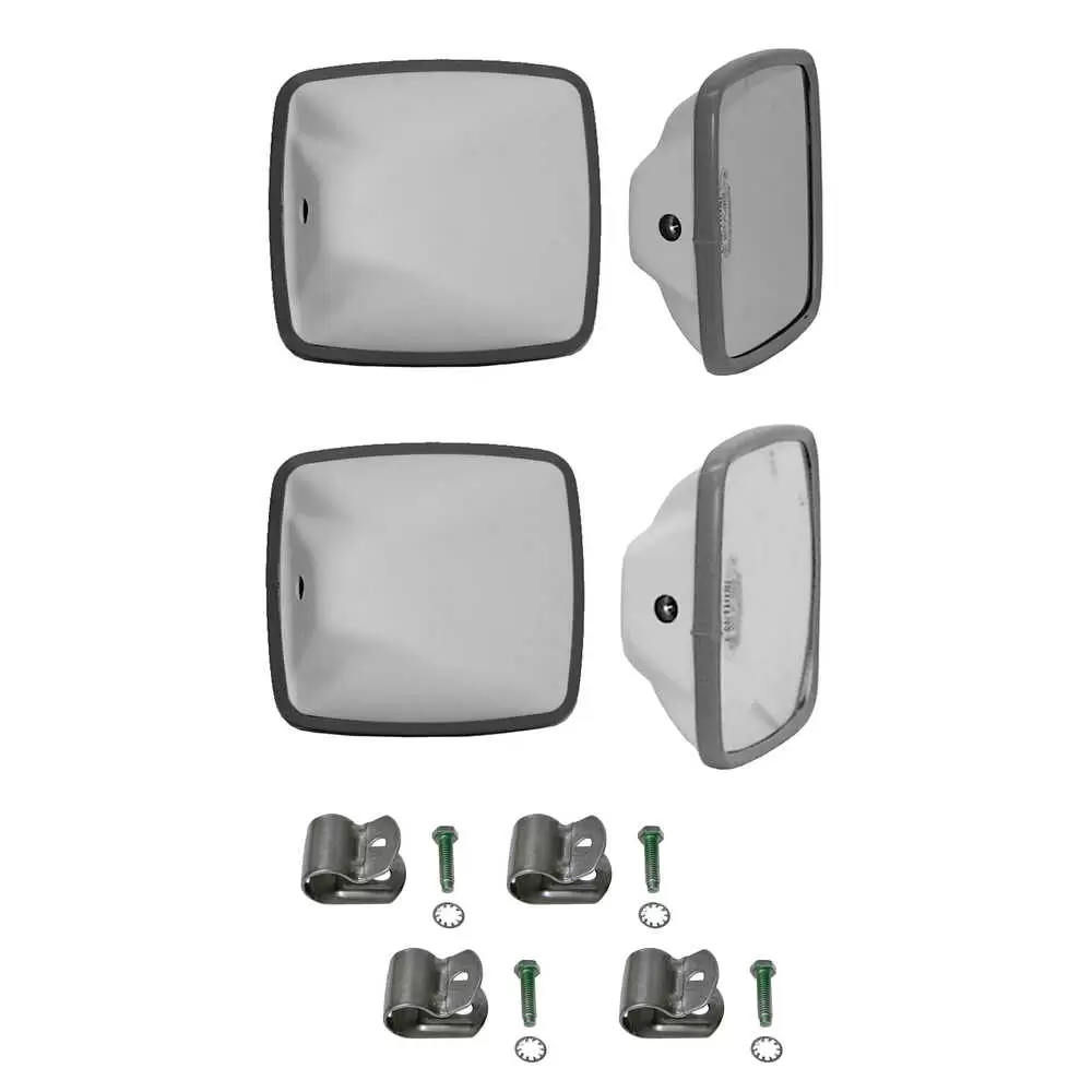 White Plastic Mirror Head Kit - 6.5" x 6" Convex Glass Heads & 6.5" x 6" Flat Glass Heads